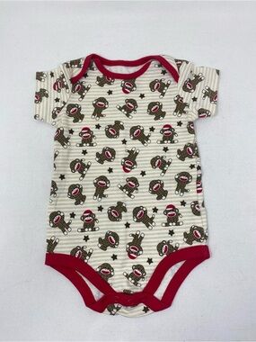 Baby Starters Cream Sock Monkey One-Piece with Red Trim 0-6 Months